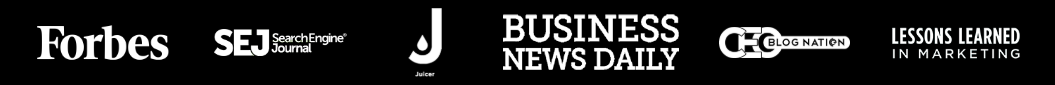 Logos for publications Beverley Theresa has been featured in: Forbes, Search Engine Journal, Juicer, Business News Daily, CEO Blog Nation and Lessons Learned in Marketing
